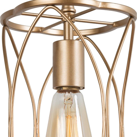 Close-up of the gold cage design on the Gold Cage Pendant Light For Kitchen Island And Hallways, Modern Hanging Fixture.