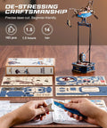 3D Wooden Puzzle For Adults Gravity Swing Ocean Fisher Model Kit With 161 Pieces No Fuss Setup Maritime Boat Craft For Home Display And Collectors Great Gift For Maritime Buffs. 163-piece wooden model kit with assembled ocean fisher boat and parts laid out