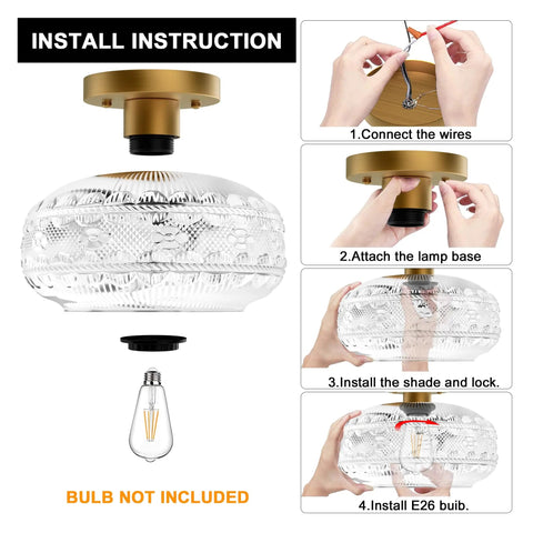 Installation guide for Industrial Semi Flush Mount Gold Globe Glass Ceiling Light Fixture For Hallways Entryways Kitchens And Bathrooms Vintage Farmhouse Style Lamp Bulb Not Included Cozy Warm Glow For A Homey Vibe