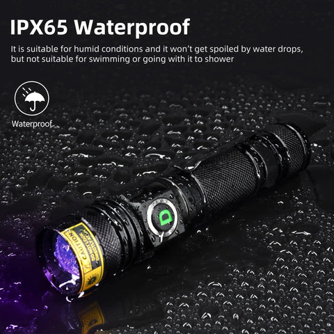 395Nm UV Light Flashlight Powerful 10W USB Rechargeable Portable Blacklight Woods Lamp water-resistant on wet surface