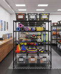 Five Tier Heavy Duty Wire Shelving Unit For Warehouse And Supermarket Built To Last 71 Inch Tall With Extra Shelf 25 Percent More Storage Sturdy Steel Construction Adjustable Shelves For Bulk Stock And Easy Organization, black wire rack in sports storage room