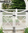 Real Deal Four Inch Spring Loaded Gate Wheel For Outside Wood Fences With Anti Sag Support Roller And Easy Roll Three Sixty Spin Built Tough To Hold Two Hundred Twenty Pounds Stress Free In Matte Black One Piece on a garden gate.