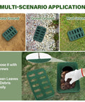 Angled Lawn Drainage Grate For Yard Green Drain Grate Emitter For Sump Pump Discharge And Downspout Extensions No More Soggy Yard Keeps Your Lawn Dry Fits 3 Inch And 4 Inch Drain Pipe shown on various ground types and cleaning debris