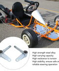Go kart with inset showing Heavy Duty 15mm Front Wheel Steering Knuckle Spindle For Go Kart ATV Quad With M15 Thread Built Tough Steel Alloy