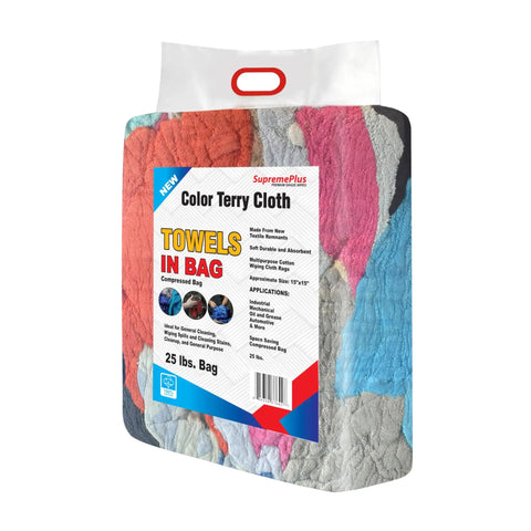 Premium Color Terry Cloth Rags 25 Lb Bulk Bag Super Absorbent Cotton Cleaning Rags for Garage and Shop Use