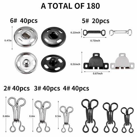 180 Piece Hook And Eye Sewing Kit All In One With Buttons And Closures For Skirts Pants And Dresses Fabric Snap Buttons