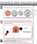 Clear Heel Cap Protectors For High Heels Kit, 10 Sizes, sizing guide with coins and heel tip size comparison for stilettos and pumps.