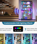 8-Tier RGB Glass Display Cabinet With Motion Sensor And Remote, Lockable Glass Doors, showcasing colorful lighting effects