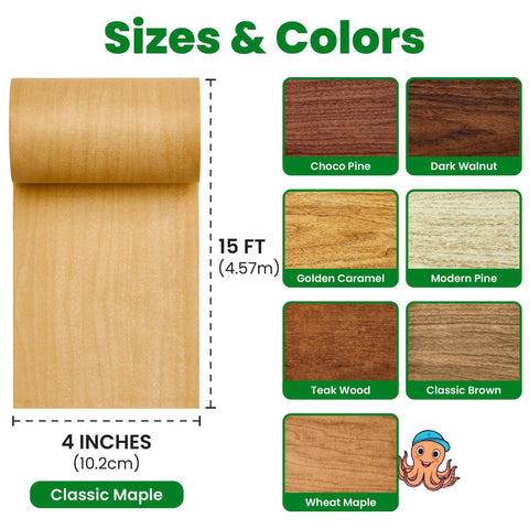 Wood Grain Repair Tape For Furniture Self Adhesive Brown Wood Color Peel And Stick Veneer Strips 4 inches wide in Classic Maple