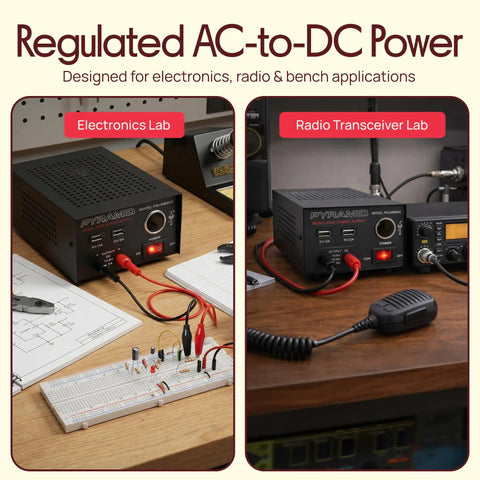 Beefy 7 Amp Benchtop Power Supply For Home Lab, Regulated AC To DC Converter with 13.8 Volt output in electronics and radio labs.