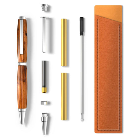 Ten Pack Woodturning Pen Kits Titanium Silver Finish With Bonus Ten Covers And Dope Black Ink Ballpoint Slimline Rollerball