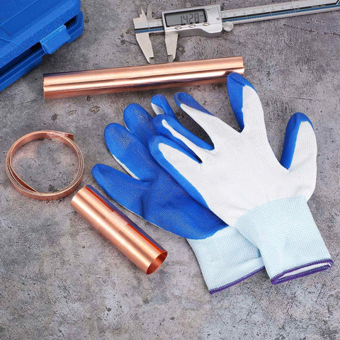 Copper Sheet Roll 3.28ft 1.57in 0.05mm Pure Copper Flashing Plate with cut-proof gloves and caliper