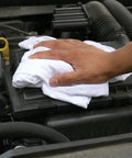White T Shirt Cleaning Rags 1 Pound Bag Multipurpose Shop Rags For Cleaning Staining Painting Oil Grease And Dust Great For Home Garage Workshop Bulk 100 Percent Cotton T Shirt Rags being used on engine