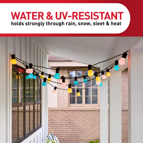 Outdoor Light Clips Set With 20 Clear Hooks And 24 Water Resistant Strips For Damage Free Hanging Of Outdoor Lights.