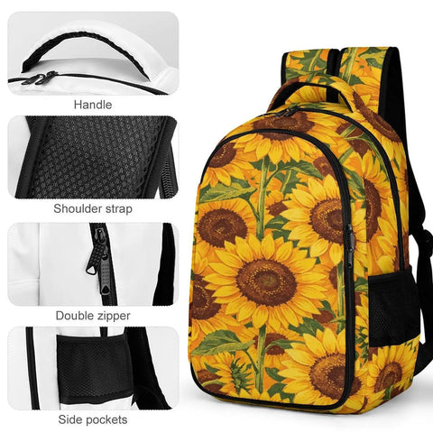 Dense Sunflower Repeat Printed Backpack For Everyday Carry Unisex Large Capacity Daypack With Durable Zipper Lightweight