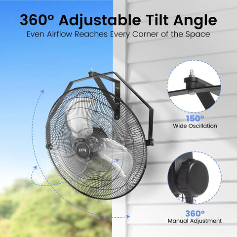 18 Inch High Velocity Oscillating Wall Mount Fan With 360 Degree Tilt And Three Speed Settings Heavy Duty Metal Industrial Fan