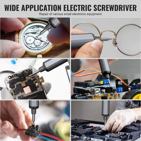 Mini Electric Screwdriver 3.7V Cordless Precision Set Rechargeable 72 In 1 Magnetic Bit Tech Tool Kit in use for electronics repair