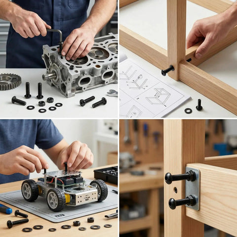 Beast Grade Metric Screws Assortment Kit Loaded With Grade 10.9 Alloy Steel Hex Button Heads being used in various DIY projects.