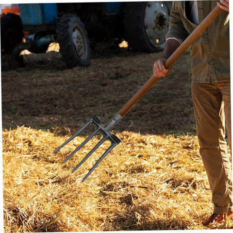 Person holding Steel Garden Fork Replacement Head Tines for Soil Turning and Manure Duty, Heavy Duty Four Tine Digging Fork