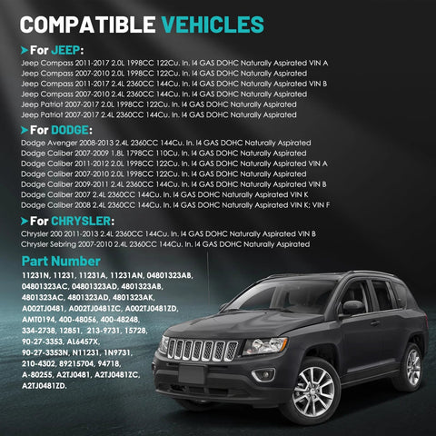 Compatibility list and Jeep SUV for Drop-In 115A 12V Car Alternator Replacement For Chrysler 200 2011 2013 Sebring 2007 2010