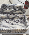 Straight Up Premium Calacatta Viola Marble Wall Mount Bathroom Sink, 30x20x15 cm, solid marble with elegant design.