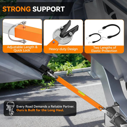 Heavy Duty Adjustable Boat Transom Saver supports up to 100 HP outboard motor with quick lock and heavy-duty design.