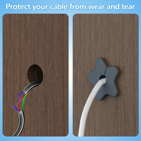 Four Pack Five Eighth Inch Wall Grommets For Starlink Mini Cable And Mounting Accessories installed in wooden furniture