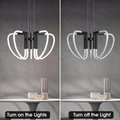 Dope Modern LED Pendant Chandelier With Remote Control Dimmable Hanging Light Fixture For Kitchen And Living Space Adjustable Ceiling Light Contemporary Style lit and unlit views