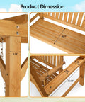 4 Ft Heavy Duty Wooden Porch Swing With Stand For Outdoor Patio And Garden Waterproof Archway Swing Set Weatherproof Outdoor Swing Chair With Frame For Yard And Backyard Relaxation showing detailed dimensions and wood texture.