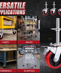 Versatile applications of Heavy Duty 4 Pack 6 Inch Adjustable Scaffolding Caster Wheels With Roll Lock Brakes and High Rotation Swivel Design.