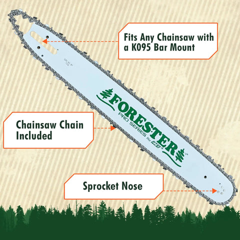18 Inch Chainsaw Bar And Chain Replacement Kit With.325 Pitch And.050 Gauge For OEM Husqvarna Jonsered McCulloch 72 Drive Link K095 Mount