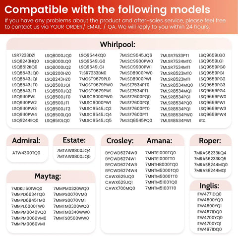 Compatible washer models chart for Upgraded Washer Clutch Assembly Kit And Motor Coupling Kit With 4x80040 Washer Clutch Kit And Agitator Dogs For Whirlpool And Kenmore Washers Ez Fit Replacement Parts Reliable Performance Backed By 2 Year Warranty