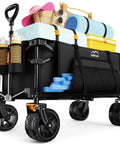 Heavy Duty Collapsible Wagon Cart With Big Wheels For Sand And Trails, Foldable Beach Wagon filled with camping gear