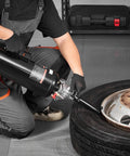 Person using Portable Tire Bead Seater And Air Bead Blaster On The Go, 2.1 Gal Tank, Handheld Inflator Tool With 87-116 PSI on tire