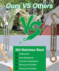 Comparison of 10 Pack M6 Turnbuckle Hook And Eye Set Stainless Steel 304 with a competitor's product, highlighting durability.