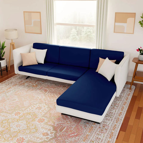 Waterproof Cushion Covers Stretch Sofa Slipcover For Dog Hair Stains Spills Washable Non Slip TPU Lined Outdoor Patio Furniture Replacement Navy 1 Piece Small on sofa in living room.