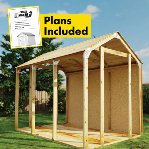 Custom Shed Kit With Peak Roof For Easy Backyard Storage 2x4 Frame System Includes 22 Gauge Steel Brackets Design Plans