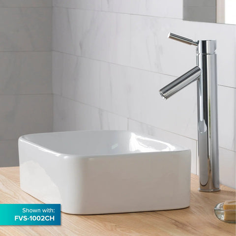 Rectangular Vessel Sink In White Porcelain Ceramic 19 Inch Bathroom Basin Scratch Resistant Stain Resistant High Gloss Finish Easy To Clean Installation Ready Model KCV 122