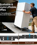 Built Like A Tank Heavy Duty Furniture Dolly With Lift Table Baffles And Locking Brakes Reinforced Steel Moving Cart transporting a refrigerator.
