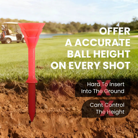 Unbreakable Plastic Golf Tees Three And One Quarter Inch Durable Stable Tee Set in ground on golf course