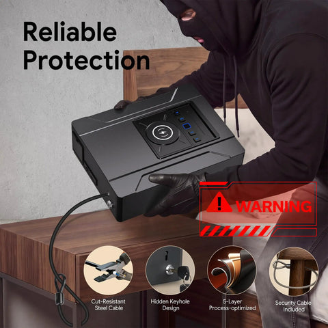 Biometric Gun Safe With 3 Quick Access Modes, 1 Second Fingerprint Scan, Passcode Or Key Backup, USB C Power, Built In Alarm, shown