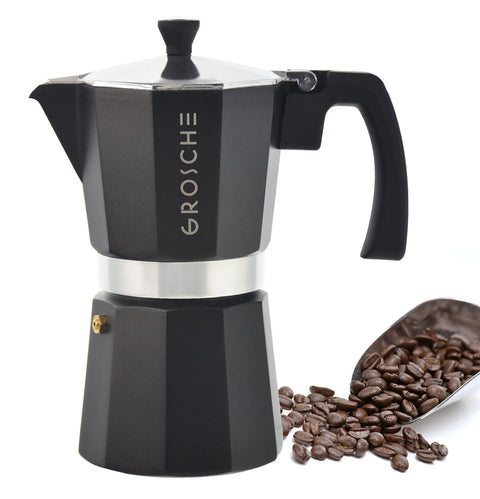 Bold Black Nine Cup Stovetop Espresso Maker Moka Pot For Rich Manual Coffee Brewing Stove Top Percolator Machine with coffee beans