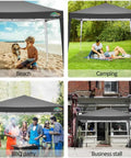 10x10 Pop Up Canopy Tent With No Fuss Setup And Instant Shade Waterproof Outdoor Shelter Includes 4 Sandbags 8 Stakes Ropes And Carry Bag For Parties Beach Backyard And Camping Black in various outdoor settings.