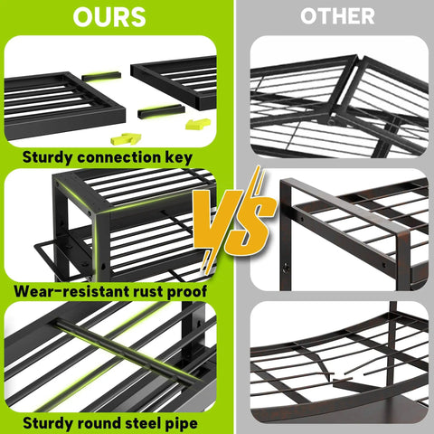 Comparison image showing Beefy 32 Inch Heavy Duty Power Tool Organizer Wall Mount With Four Layers And Eight Drill Holders and competitor