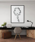Framed artwork of black and white butterflies above a desk with 72 Piece Butterfly Wall Decor Sticker Set Removable 3D Mural Butterflies.