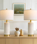 Set Of 2 Ceramic Table Lamps 24 Inch For Nightstands And Living Rooms Farmhouse Chic Modern Style White Finish display