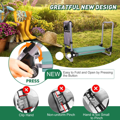 Two In One Garden Kneeler And Seat Bench Foldable Workseat With Eight Inch Wide EVA Foam Pad And Detachable Tool Pouch