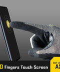 ANSI A5 Cut Resistant Gloves With Nitrile Dipped Grip Coating shown using touchscreen on smartphone