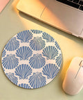 Blue Coastal Seashell Round Mouse Pad For Desk With Non Slip Base, Smooth Control, Wipe Clean Surface, 7.9 Inch Diameter Desk Decor