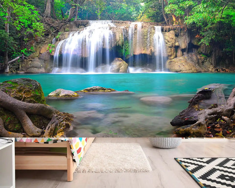 Epic Deep Forest Waterfall Wall Mural Peel And Stick Self Adhesive Wallpaper Large 141.7 By 98.4 Inches Six Panel Set